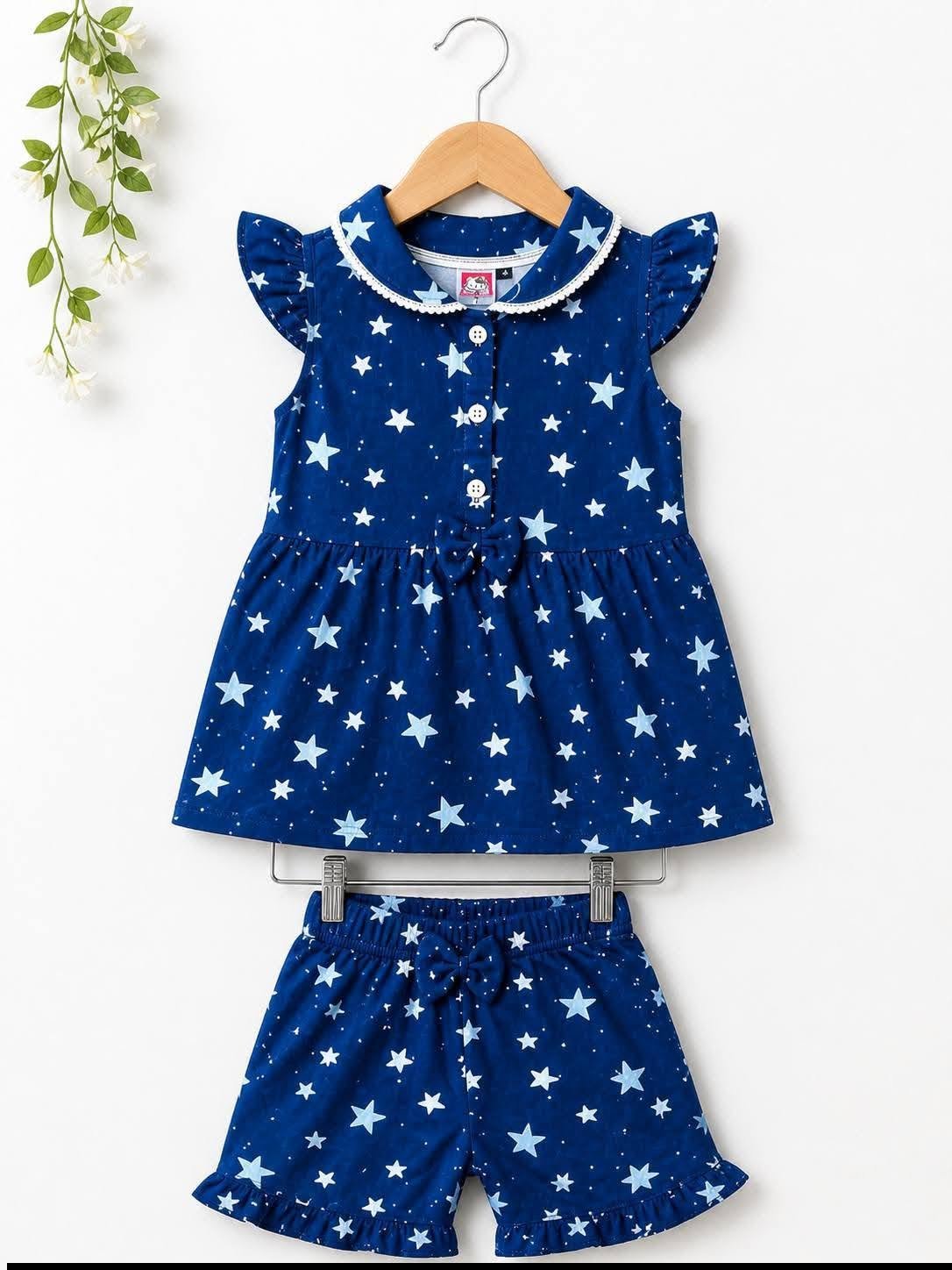 Star Print Baby Girl Summer Co-Ord Set – Navy Blue
