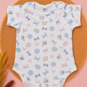 Sweet Candy Print Baby Romper – White Multi Color
