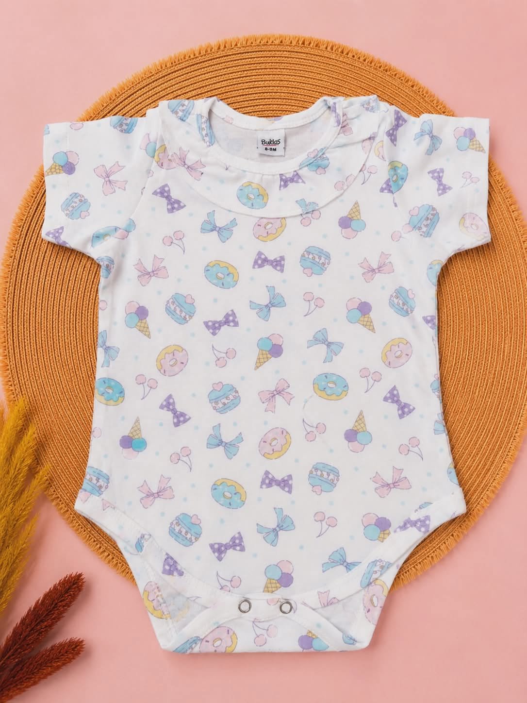 Sweet Candy Print Baby Romper – White Multi Color