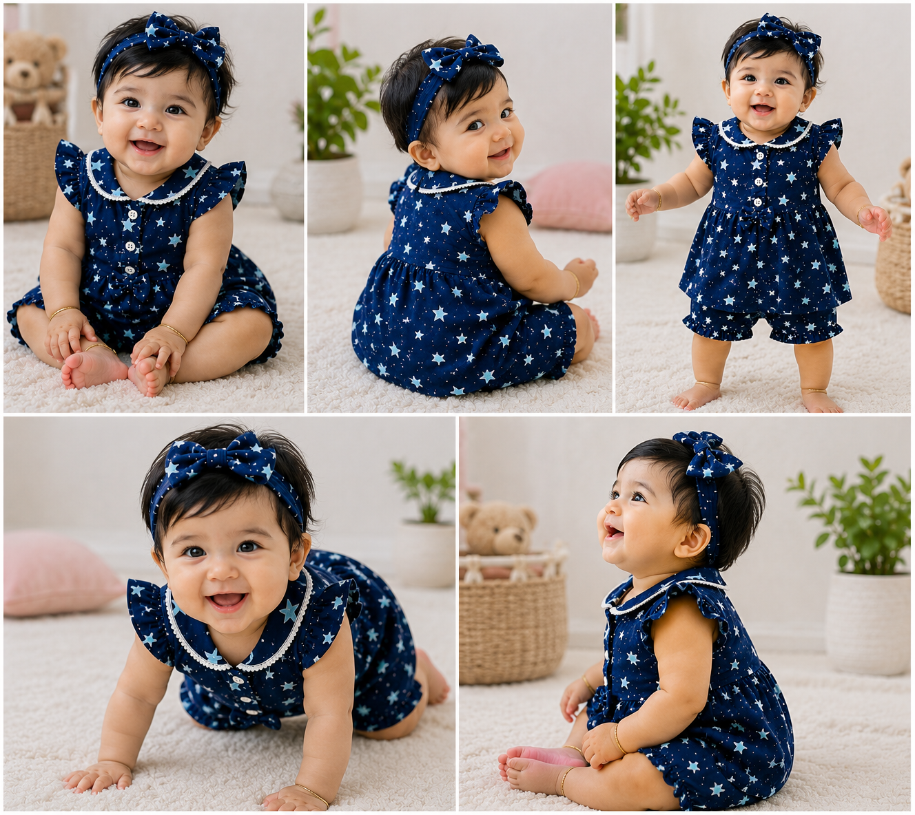 Star Print Baby Girl Summer Co-Ord Set – Navy Blue